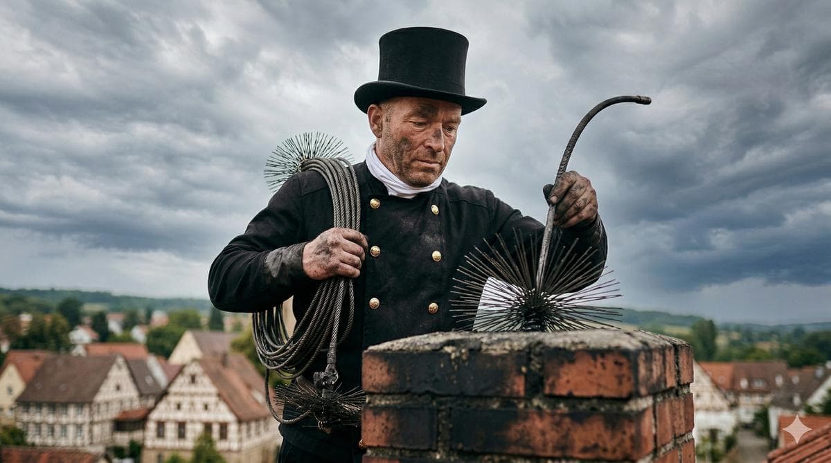 Schornsteinkehrung auf dem Dach